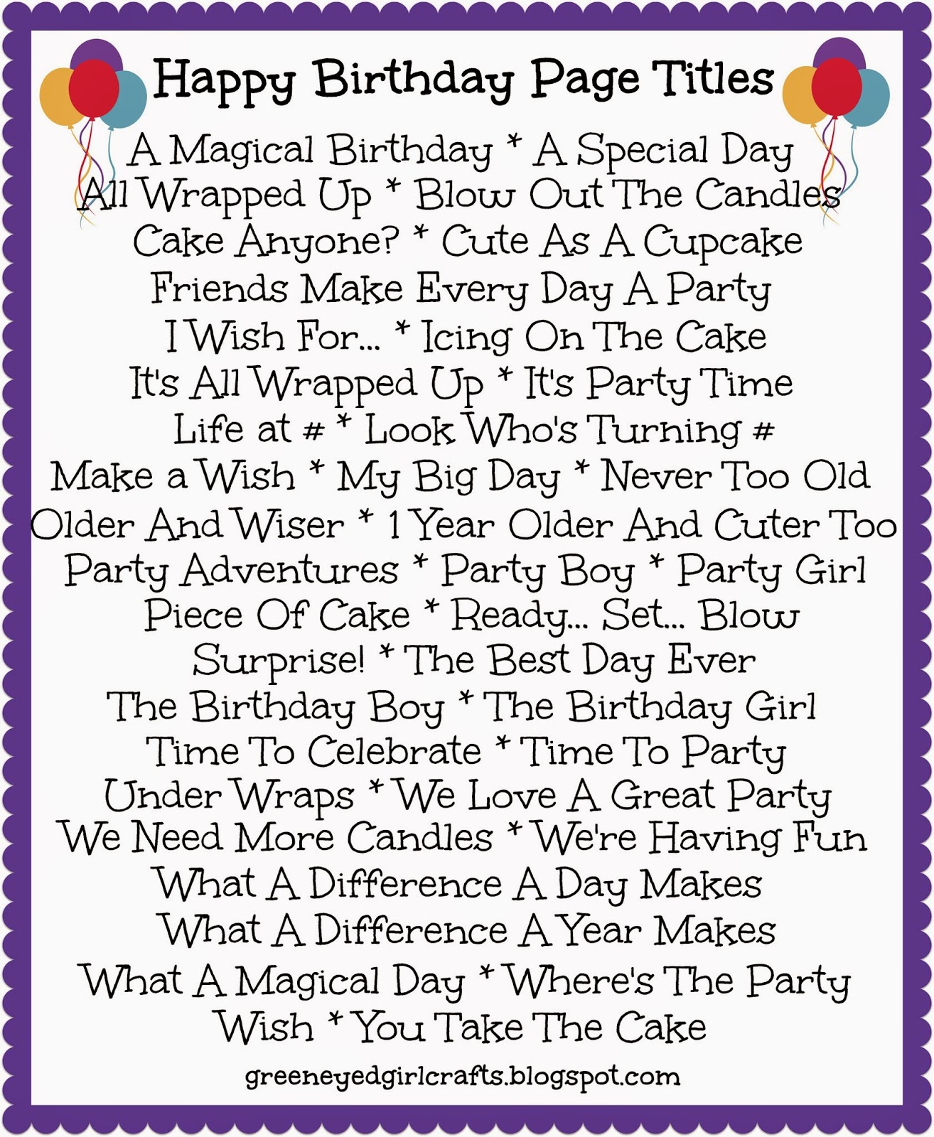 Green Eyed Girl Crafts... Birthday Title Pages...
